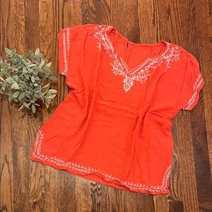 Embroidered Orange Boho Top